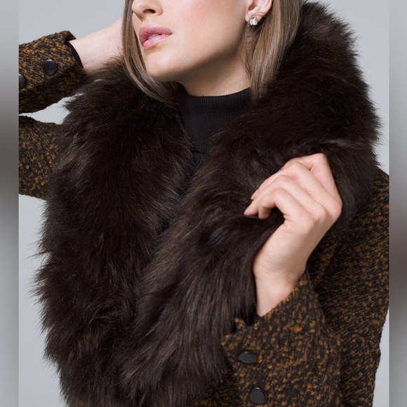 WHBM FAUX FUR COLLAR MARLED COAT - Picture 3 of 11